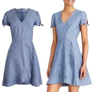 J. Crew Women Chambray Size 6 Blue V-Neck Mini Dress Preppy CapsuleWardrobe Chic